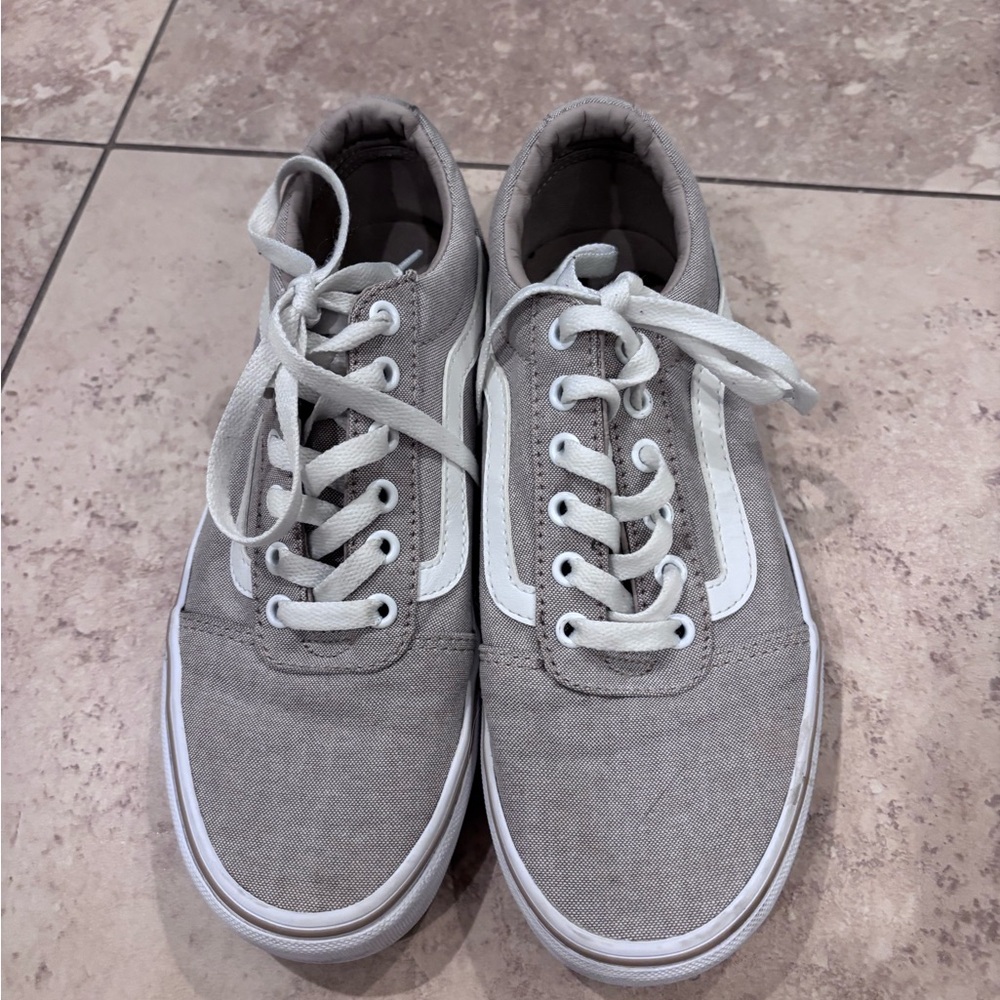 Vans Gray Canvas Low-Top Sneakers with White Sidestripe great shape! Worn once